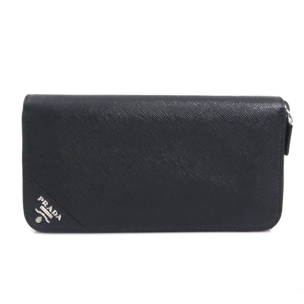 Prada PRADA Round Zip Long Wallet Leather Black Men's h32544i